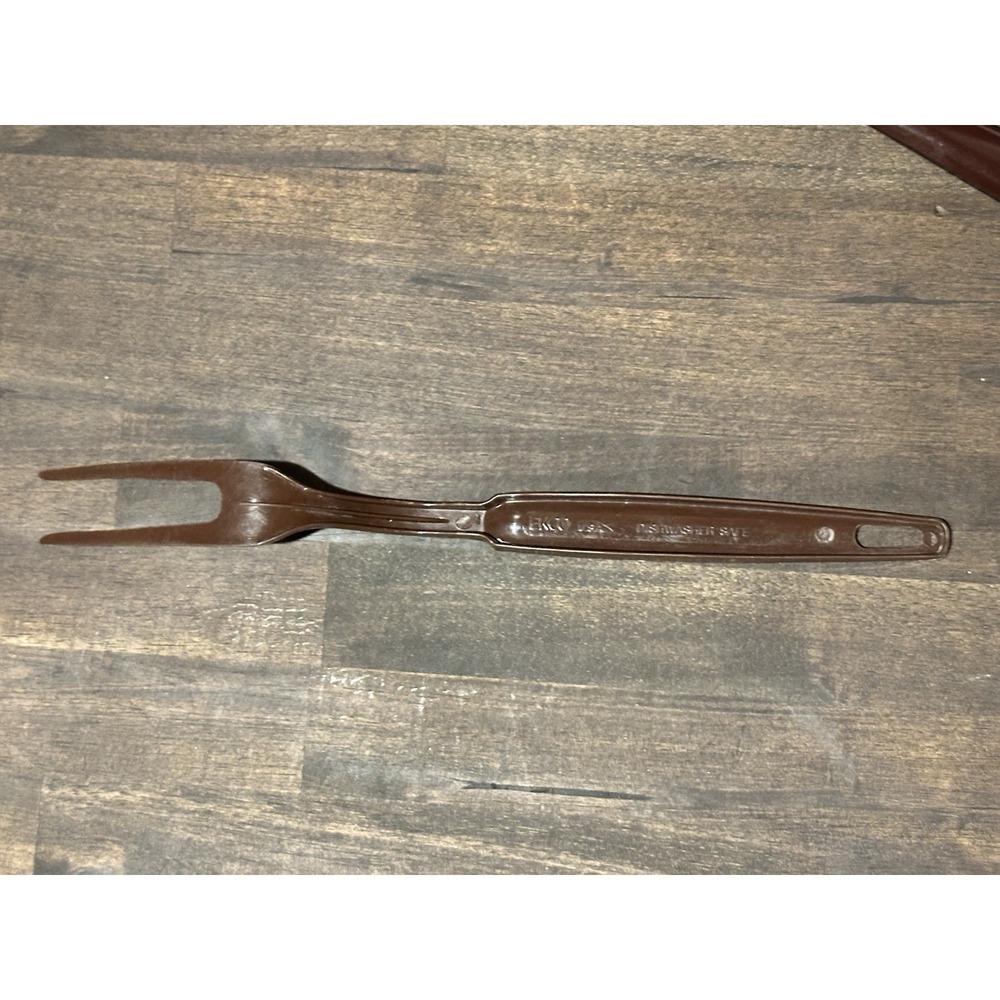 Vintage EKCO USA Brown Nylon 2-Tine Meat-Serving Fork ‎ 11" Retro MCM Granny